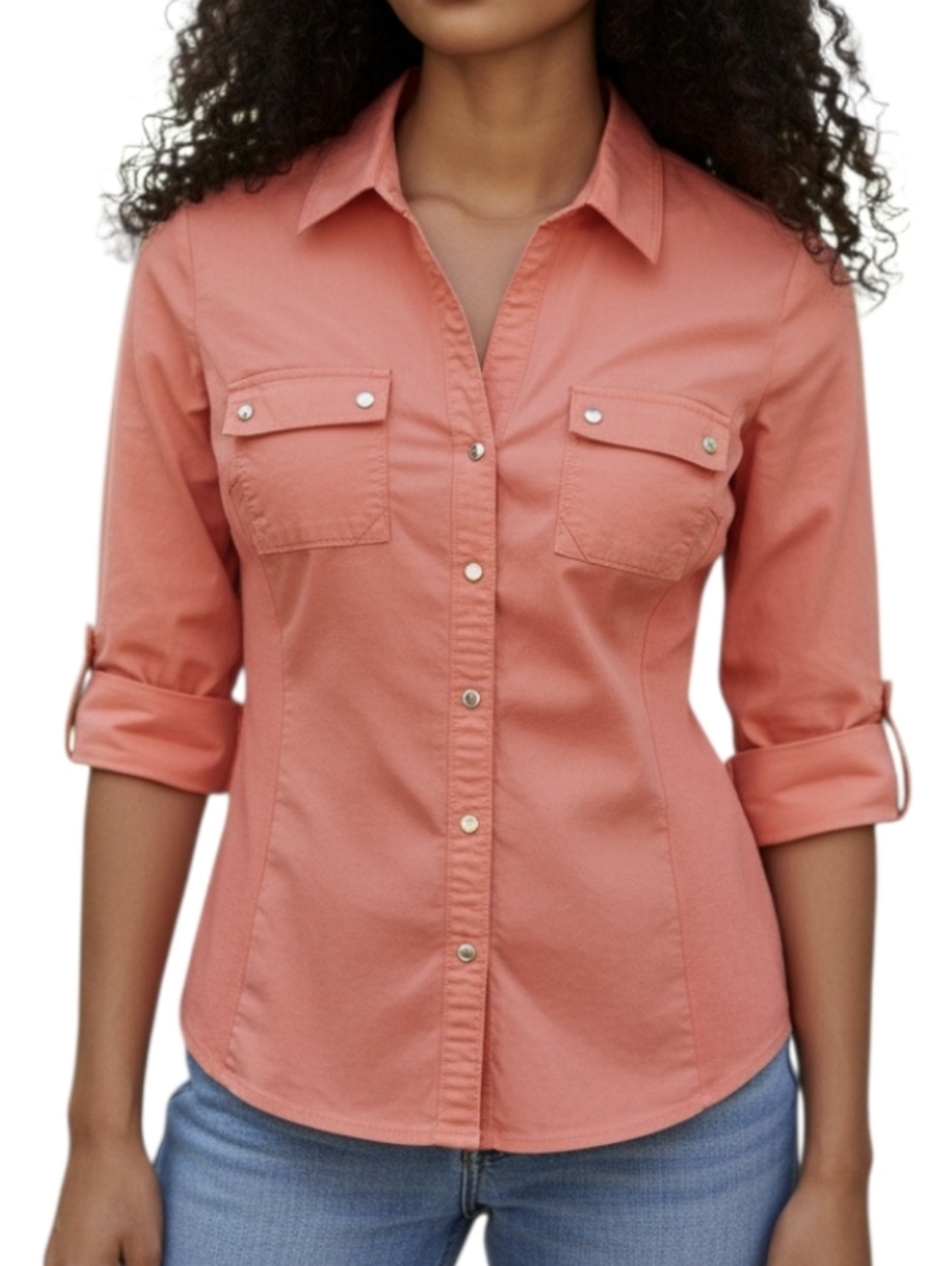 🌟3/$15🌟 Zac & Rachel Fitted Coral Button Front Shirt with pockets Large